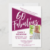 60 en Fabulous Script Magenta Foto 60th Birthday Kaart (Voorkant)