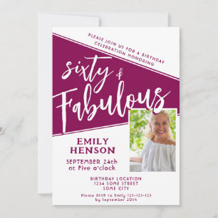 60 en Fabulous Script Magenta Foto 60th Birthday Kaart