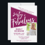 60 en Fabulous Script Magenta Foto 60th Birthday Kaart<br><div class="desc">Zestig en Fabulous Script Foto Magenta 60e Verjaardagsfeestuitnodiging. Trendy wit script met een aangepaste foto op een chique en levendige magenta rode kleur. Maak een uitnodiging voor een 60e verjaardagsfeestje voor haar. Pas aan met de naam en leeftijd en voeg je foto toe aan de sjabloon.</div>
