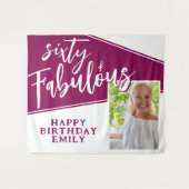 60 en Fabulous Script Magenta Foto 60th Birthday Wandkleed (Voorkant (horizontaal))
