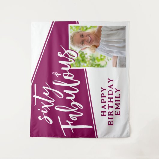 60 en Fabulous Script Magenta Foto 60th Birthday Wandkleed (Voorkant)