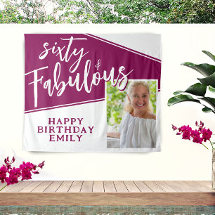 60 en Fabulous Script Magenta Foto 60th Birthday Wandkleed