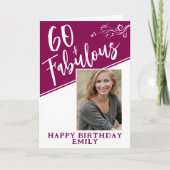 60 en Fabulous Script Photo Magenta 60th Birthday Kaart (Voorkant)