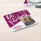 60 en Fabulous Script Photo Magenta 60th Birthday Kartonnen Onderzetters (Gebogen)