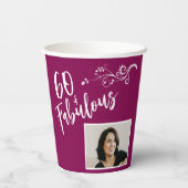 60 en Fabulous Script Photo Magenta 60th Birthday Papieren Bekers (Achterkant)