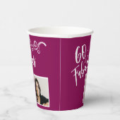 60 en Fabulous Script Photo Magenta 60th Birthday Papieren Bekers (Rechts)