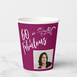60 en Fabulous Script Photo Magenta 60th Birthday Papieren Bekers