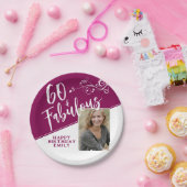 60 en Fabulous Script Photo Magenta 60th Birthday Papieren Bordje (Feest)