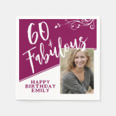 60 en Fabulous Script Photo Magenta 60th Birthday Servet (Voorkant)