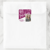 60 en Fabulous Script Photo Magenta 60th Birthday Vierkante Sticker (Tas)