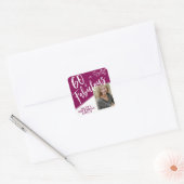 60 en Fabulous Script Photo Magenta 60th Birthday Vierkante Sticker (Envelop)