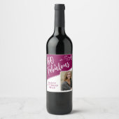 60 en Fabulous Script Photo Magenta 60th Birthday Wijn Etiket (Voorkant)