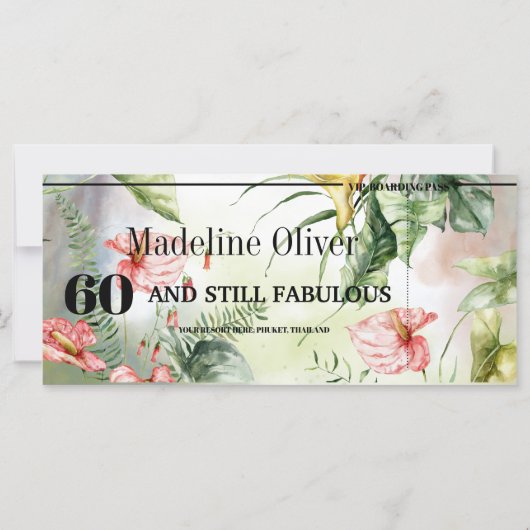 60 en Fabulous Tropical Boarding Pass Verjaardag (Achterkant)