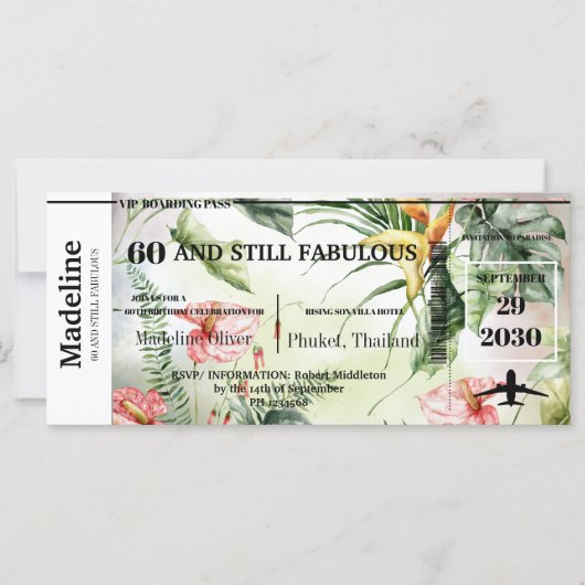 60 en Fabulous Tropical Boarding Pass Verjaardag (Voorkant)
