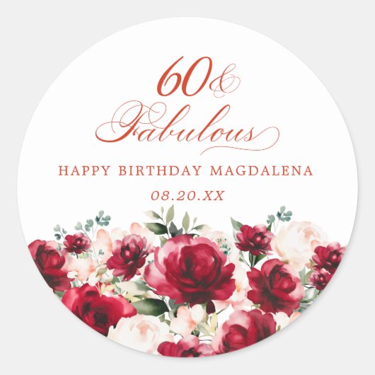 60 en Fabulous Verjaardag Gepersonaliseerde Custom Ronde Sticker (Voorkant)