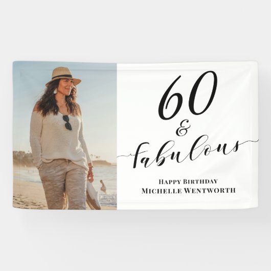 60 en Fabulous Zestigste Verjaardag Foto Script Spandoek (Horizontaal)