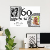 60 en Fabulous Zilveren Glitter 2 Foto Verjaardag Poster (Thuiskantoor)