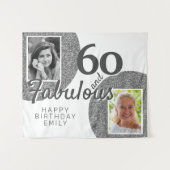 60 en Fabulous Zilveren Glitter 2 Foto Verjaardag  Wandkleed (Voorkant (horizontaal))