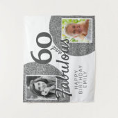 60 en Fabulous Zilveren Glitter 2 Foto Verjaardag  Wandkleed (Voorkant)