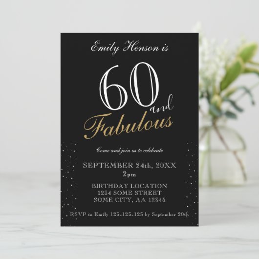 60 en Fabulous Zwart Elegant Script Verjaardag Kaart (Staand voorkant)