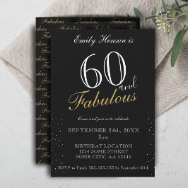 60 en Fabulous Zwart Elegant Script Verjaardag Kaart