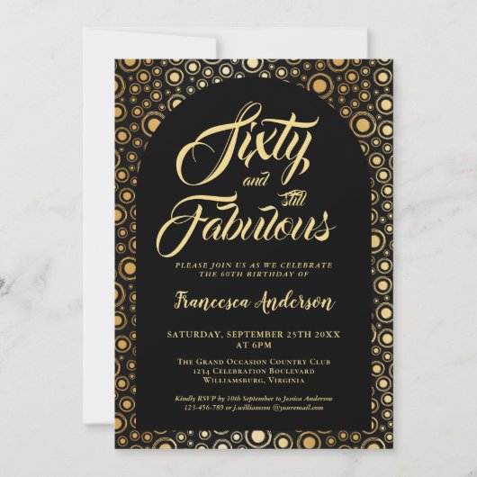 60 En Fabulous Zwart Goud 60e Verjaardagsfeestje Kaart (Voorkant)
