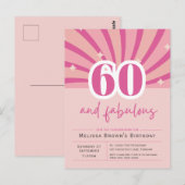 60 en fantastisch Roze uitnodiging voor 60ste verj (Voorkant / Achterkant)