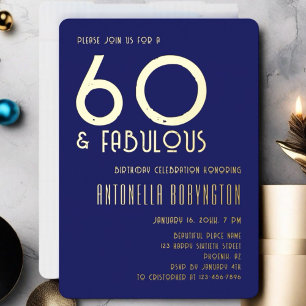 60 en fantastische marine blauw goud retro typogra folie uitnodiging