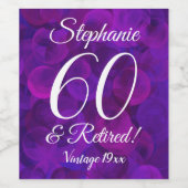 60 en Gepensioneerd Elegant Paarse Gepersonaliseer Wijn Etiket (Enkel label)