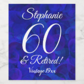 60 en Gepensioneerd Elegant Royal Blue Gepersonali Wijn Etiket (Enkel label)