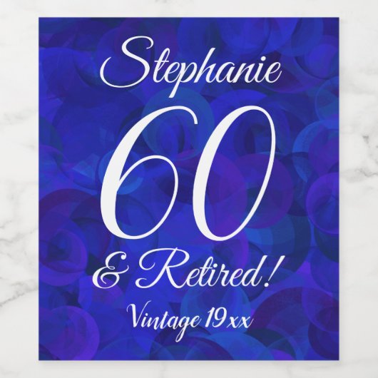 60 en Gepensioneerd Elegant Royal Blue Gepersonali Wijn Etiket (Enkel label)