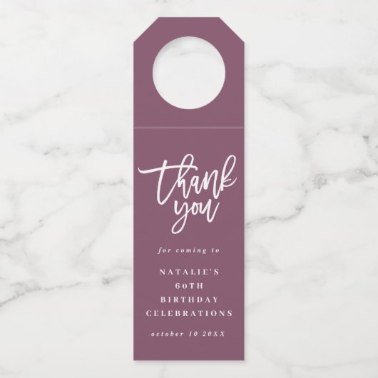 60 en geweldig bedankt voor je moderne verjaardags flessenhanger (Achterkant)