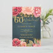 60 en geweldige florale elegant 60e verjaardag kaart (Staand voorkant)