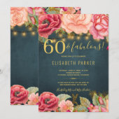 60 en geweldige florale elegant 60e verjaardag kaart (Voorkant / Achterkant)