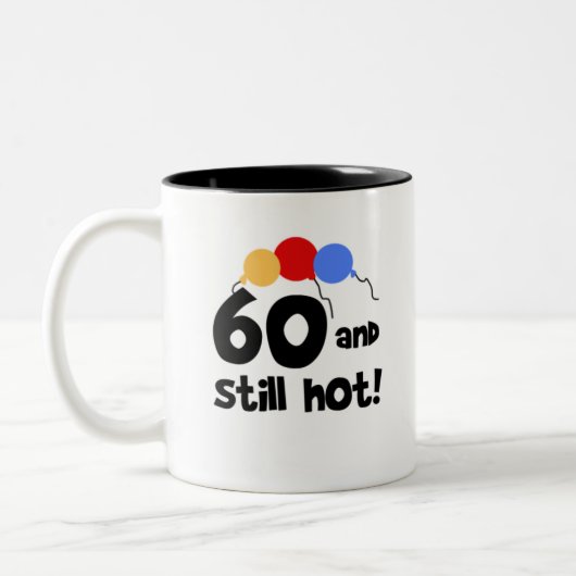 60 en nog warm tweekleurige koffiemok (Links)