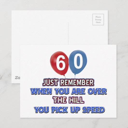 60 en over de heuvel verjaardagsfeestjes design briefkaart (Voorkant / Achterkant)