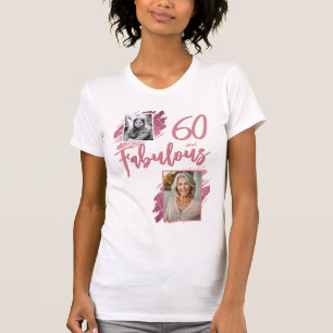 60 en Prachtig Roze Glitter 2 Foto 60e Verjaardag T-shirt