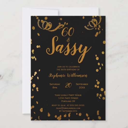 60 en Sassy 60th Birthday Black | Faux Gold Kaart (Voorkant)