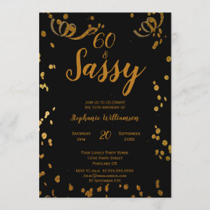 60 en Sassy 60th Birthday Black   Faux Gold Kaart