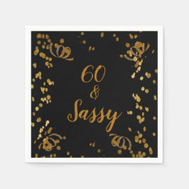 60 en Sassy 60th Birthday Black | Faux Gold Servet