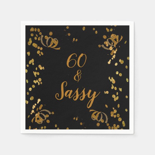 60 en Sassy 60th Birthday Black | Faux Gold Servet (Voorkant)