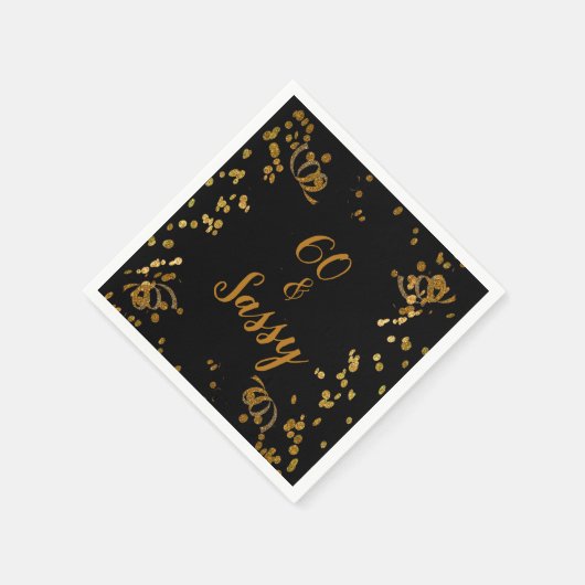 60 en Sassy 60th Birthday Black | Faux Gold Servet (Hoek)