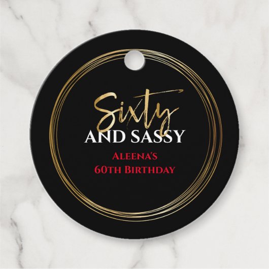 60 EN SASSY Birthday Black Gold Gift Label (Voorkant)
