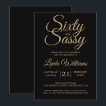 60 en Sassy Black Gold 60e verjaardagsfeest Kaart<br><div class="desc">Vier het draaien van 60 in stijl met dit moderne 60e verjaardagsontwerp in glamoureus zwart en goud, een chique 60e verjaardagsuitnodiging die u eenvoudig kunt personaliseren en verzenden voor uw zestigste verjaardagsfeest. De woorden sixty en sassy zijn in faux gold glitter en ingesteld met behulp van modern script. Als u...</div>