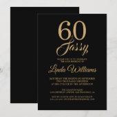 60 en Sassy Black Gold 60th Birthday Party Kaart (Voorkant / Achterkant)