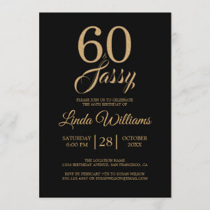 60 en Sassy Black Gold 60th Birthday Party Kaart
