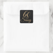 60 en Sassy Black Gold Glitter Birthday Gift Vierkante Sticker (Tas)