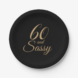 60 en Sassy Black Gold Glitter Birthday Party Papieren Bordje