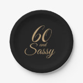 60 en Sassy Black Gold Glitter Verjaardagsfeest Papieren Bordje (Voorkant)