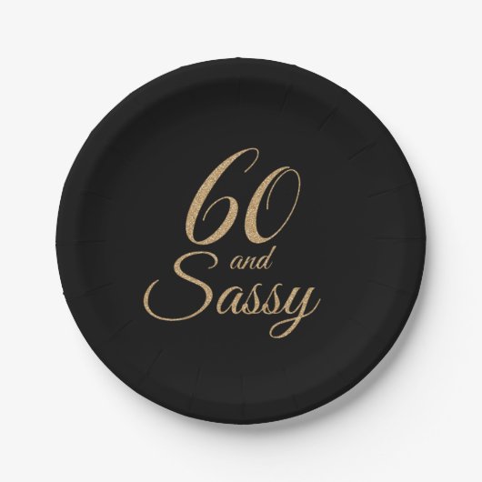 60 en Sassy Black Gold Glitter Verjaardagsfeest Papieren Bordje (Voorkant)